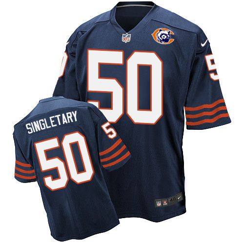 Nike Bears #50 Mike Singletary Navy Blue Throwback Men's Stitched NFL Elite Jersey - Click Image to Close